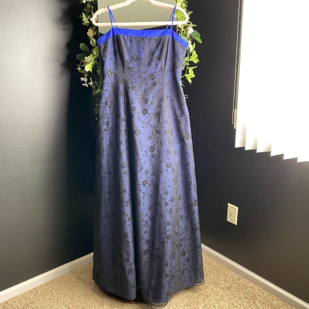 Y2K Blue & Black Mesh Vampy Goth Witch Corset Back Maxi Formal Prom Dress